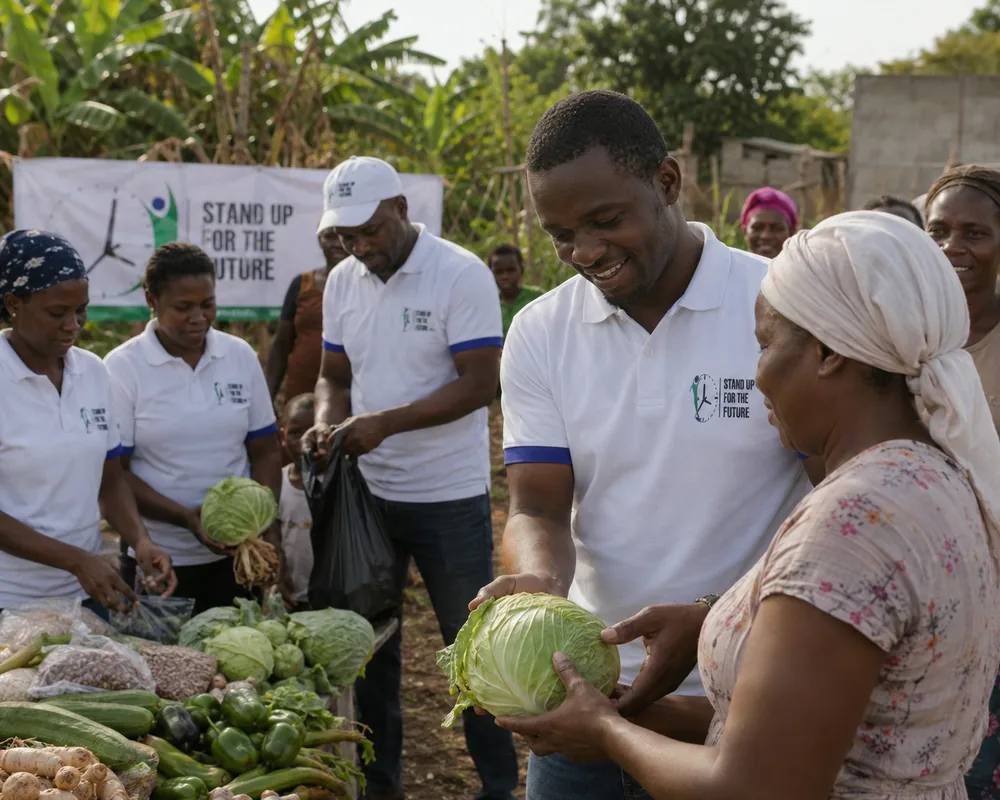 StandUp volunteers distributing fresh produce to community members